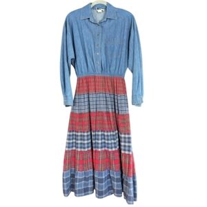 ejm petite vintage size 14P flannel & denim dress